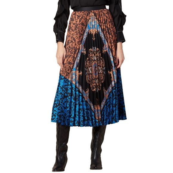 Sandro Dresses & Skirts - Sandro Ivona Mixed Scarf Print Pleated Midi Skirt Size 0 XS